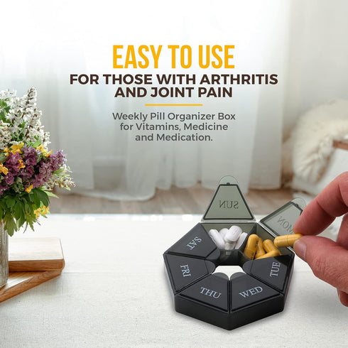 Weekly Pill Organizer - 2 Pack 7-Day Pill Container, Arthritis Friendly Portable & Compact Travel Case for Supplements,