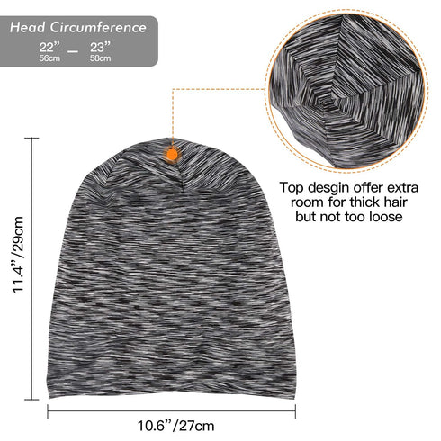Silky Satin Lined Bonnet Sleep Cap, Adjustable Hair Wrap Cover for Curly Hair Protection, Heather Black