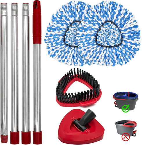 Spin Mop Handle,Mop Heads Replacements,Scrubber Mop Head and Mop Base Combo Set
