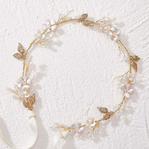 SWEETV Handmade Wedding Headband, Flower-Leaf Bridal Headpieces for Wedding Hair Accessories