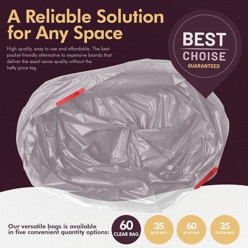 PAMI Recycling Tall 13-Gallon Kitchen Drawstring Trash Bags, Clear, 60 Pack, Extra-Strong Plastic Liners