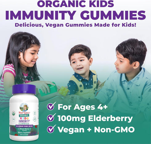 MaryRuth Organics Kids Immune Support Gummies | 60 Count | Vegan, Non-GMO, Gluten Free | Vitamin C, Zinc, Elderberry