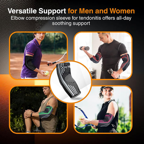Doc Miller Elbow Compression Sleeve for Tendonitis – 1 Pair Medical Support Arm Brace for Tennis Injuries