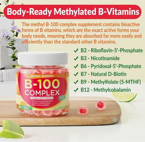 Gummies B12, Immune, 0g 60 Super Vitamin B Complex - Methylated B Complex for Women & Men, All B Vitamins, Methyl