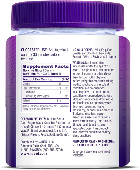 Natrol Melatonin Gummies - 90 Strawberry-Flavored Sleep Support Gummies, 5 mg for Adults