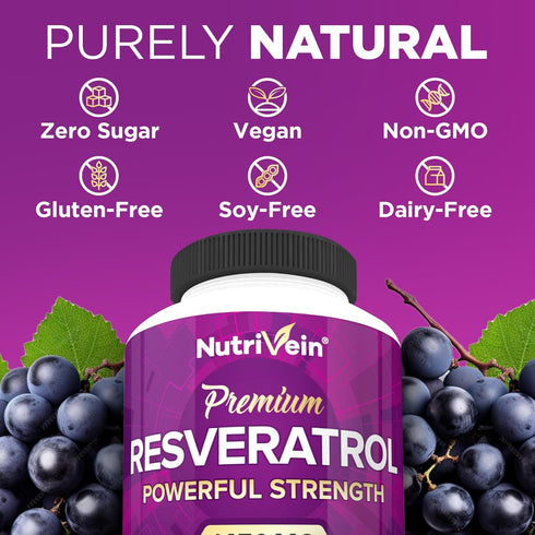 Nutrivein Resveratrol 1450mg - Antioxidant Supplement, 120 Capsules for Healthy Aging, Immune, and Joint Support