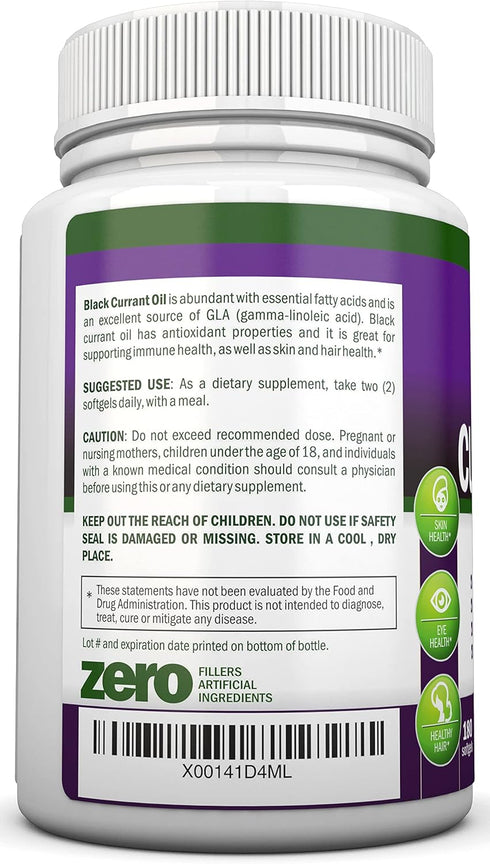 Black Currant Oil - 1000 Mg, 180 Softgels - Cold-Pressed Pure Black Currant Seed Oil, 140mg GLA Per Serving