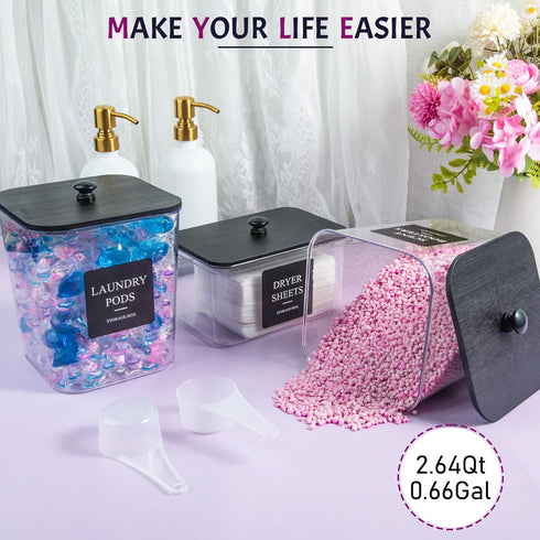 Yoshiky 3Pcs Laundry Pods Container, Acrylic Clear Laundry Room Organization Containers with Dryer Sheet Holder,Large