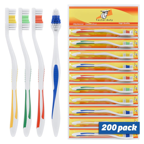 FactorDuty 200 Pack Toothbrush Standard Classic Medium Soft Toothbrush Bulk Individually Wrapped
