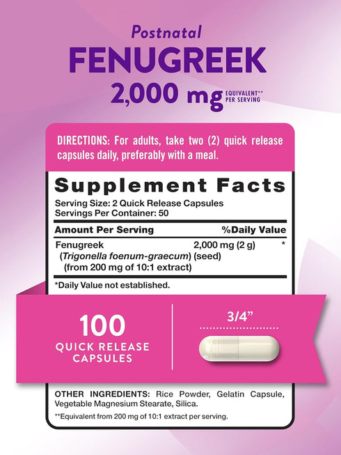 Nature's Truth Fenugreek Seed Capsules for Women | 2000mg | 100 Powder Capsules | Non-GMO and Gluten Free Supplement