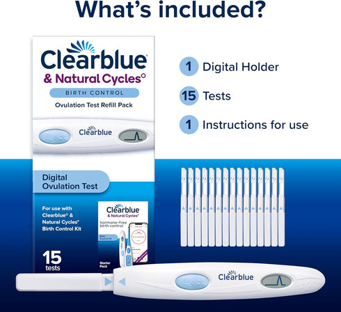 Pack, 15 Clearblue & Natural Cycles Birth Control Ovulation Test Refill Digital Ovulation Tests