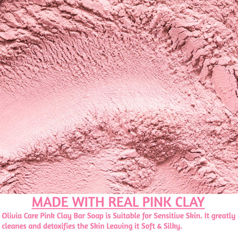 Olivia Care Pink Clay Bar Soap, 100% Natural, Vegan & Organic for Face & Body, 8 OZ