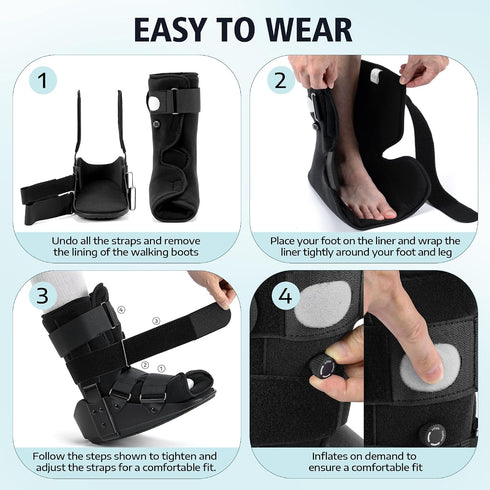 Medibot 6-10'', Advanced Walking Boot for Ankle Injuries & Fractures Adjustable Air Splint with Pump, Medium Black