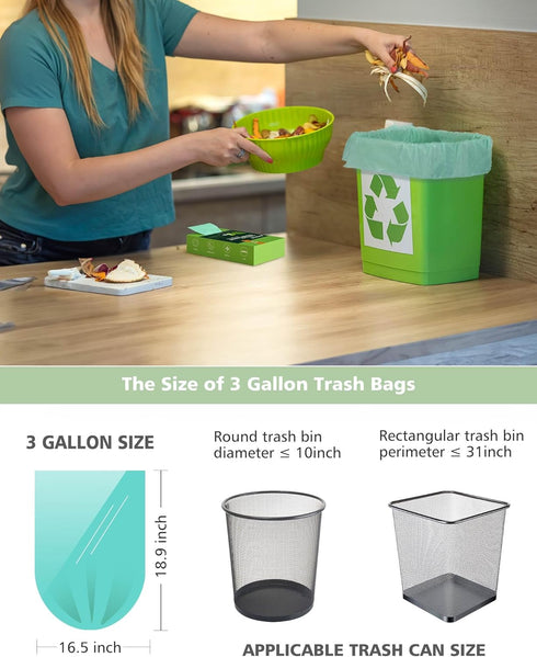 AYOTEE 3 Gallon Compost Bags, 125 Packs, Small Biodegradable Trash Bags for Countertop Bin, Compostable Bags