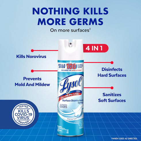 Linen,19 Oz (Pack 2) Lysol Disinfectant Spray, Household Essential Cleaning Supplies, Multi-Purpose Room Spray