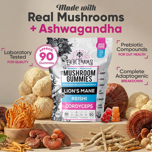 Gummies Gummies 90 E&H Farms Sleep Mushroom for Focus & Energy - Prebiotic & Functional Mushrooms with Lion's Mane