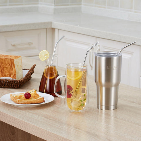 4 Extra Long Stainless Steel Straws + 2 Cleaning Brushes for 30 OZ Tumbler