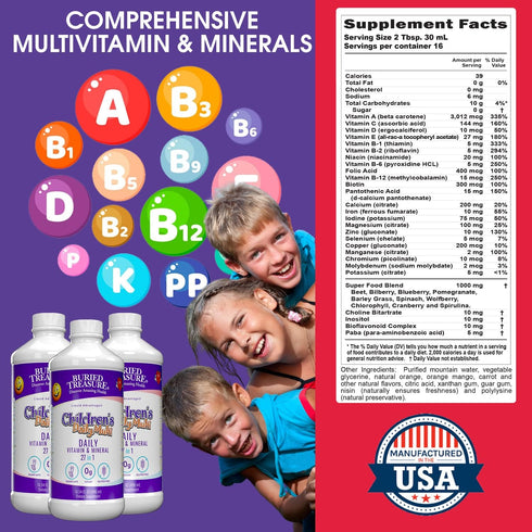 Buried Treasure Children’s Daily Multivitamin - 16 Servings Citrus Flavor, Essential Vitamins & Minerals