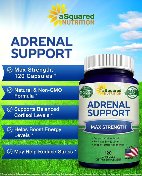 aSquared Nutrition Adrenal Support & Cortisol Manager Supplement (120 Capsules) for Fatigue & Stress Relief