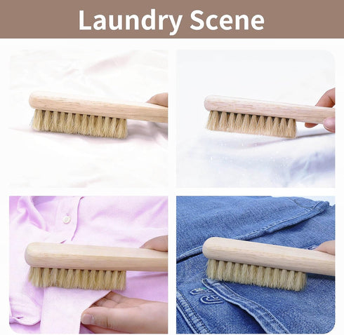 MOIKKA-GC Wood Laundry Stain Brush with Boar Bristle, Tough Stain Remover for Delicate Fabric, Cotton, Linens