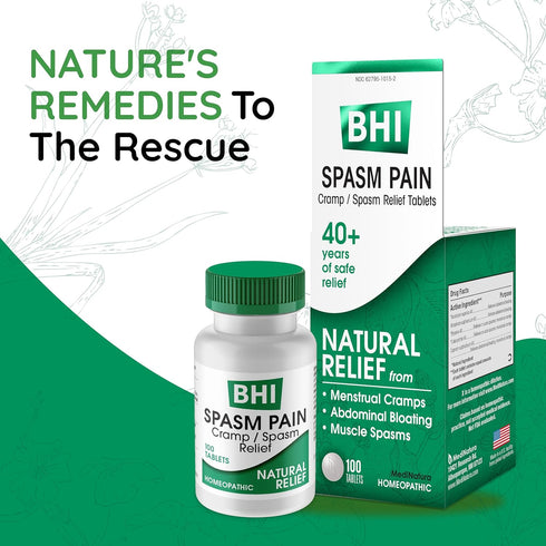 BHI Spasm Natural Relaxer Relief: 100 Tablets for Menstrual Cramps and Muscle Spasms