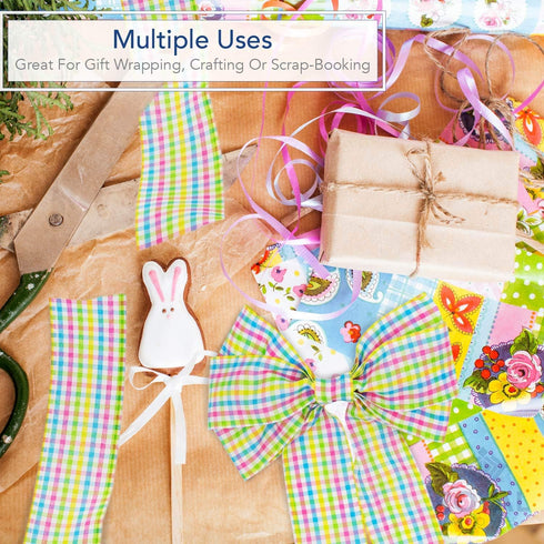 Royal Imports Spring Pastel Wired Ribbon, 2.5" Gingham Design, 25 Yd Roll for Baby Shower