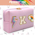 Makeup Bag Preppy Cosmetic Pouch, Monogram Initial Pink Cute Skincare Travel Make up Organizer, Waterproof PU Preppy Case Brithday Gift for Daughter Women Mother (Letter K)
