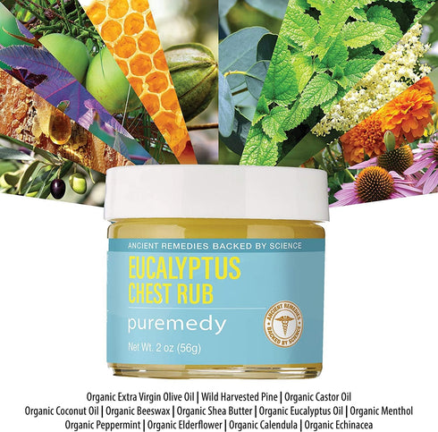 Puremedy Eucalyptus Chest Rub, Homeopathic Remedy for Deep Breathing and Relaxation, 2oz.