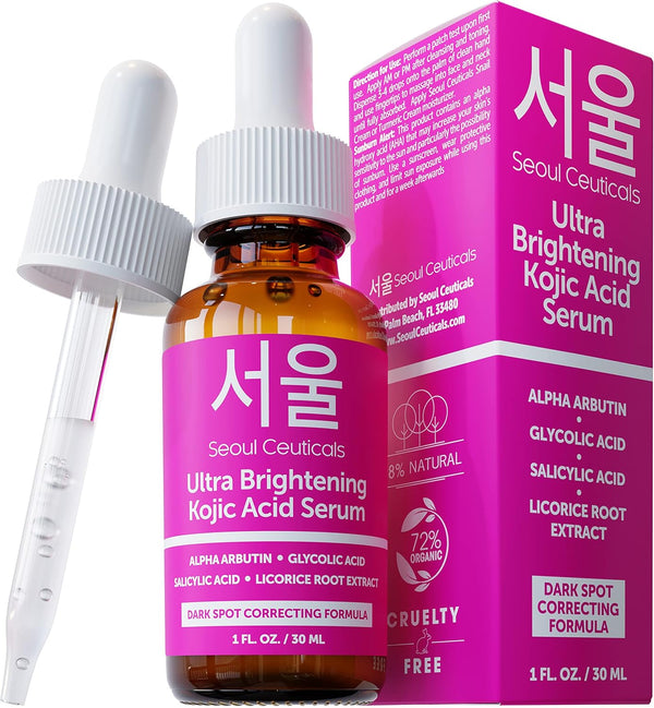 SeoulCeuticals Kojic Acid Serum, Dark Spot Remover with Glycolic Acid & Salicylic Acid - K Beauty 1oz