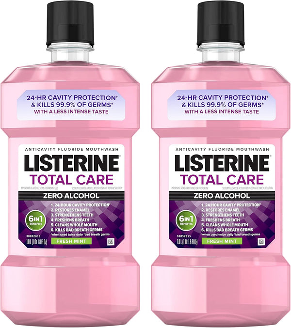 Listerine Total Care Zero Alcohol Mouthwash, Fresh Mint Flavor, 1 L, Pack of 2