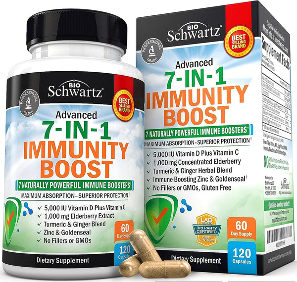 Immune Support Supplement with Zinc, Vitamin C, D3, Elderberry & Ginger - 120 Dr Approved Vitamins for Adults