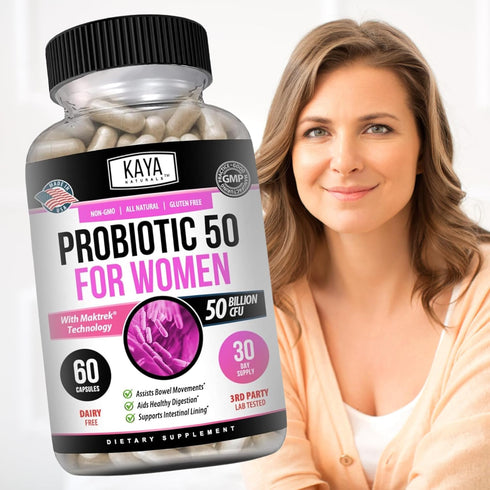 Kaya Naturals Probiotic 50 Billion CFU | 60 Vegetable Capsules for Women, Men, Gut Health & Immune Support