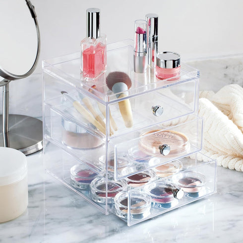 InterDesign Clarity Cosmetic Vanity Cabinet to Hold Makeup, Beauty Products-3 Drawer, Clear Organizer, 1 x Mirror by InterDesign