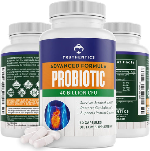 Probiotic, 40 Billion CFUs with Prebiotics, 60 Count, Probiotics with Lactobacillus and Bifidobacterium for Men & Women