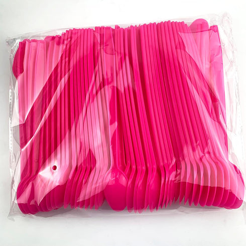 7.8" Pink Long Plastic Soda & Sundae Spoons, Disposable Spoons for Milkshakes, Tea, Floats, 100 Count