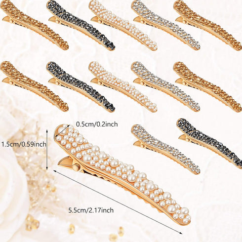 WILLBOND 16 Pieces Pearls Rhinestone Hair Clips, 4 Colors, Durable Alligator Hairpins for Women Girls Hair Styling