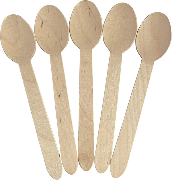 KingSeal 100 pcs Disposable Birch Wood Cutlery Spoons, Biodegradable and Earth Friendly, 6.25 Inch