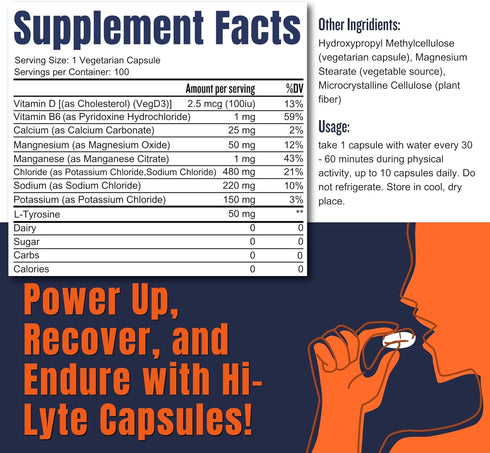 Hi-Lyte Electrolyte Replacement Capsules, Rapid Rehydration Supplement, 100 Capsules