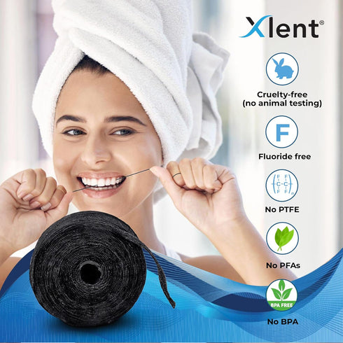Expandable Floss Treated with Activated Charcoal, Xylitol, Natural Plant Based Wax, Refreshing Mint Flavor - Pack of 5