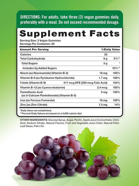 Natures Truth Iron Gummies | 60 count | Vegan, Non-GMO & Gluten Free Supplement | with Zinc & B Vitamins | Grape Flavor