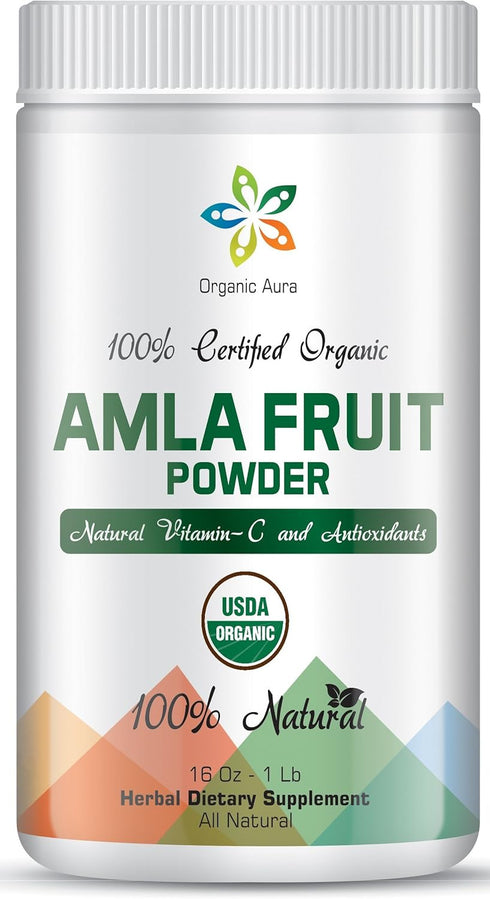 Certified Organic Aura Amla Powder - 16Oz (1Lb) - Powerhouse of Natural Vitamin C & Antioxidants