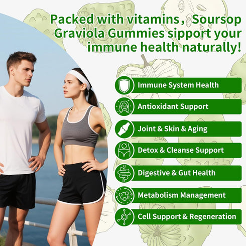 Pureverve Gummies, Immunity, 60 Soursop Graviola Max Strength Soursop Leaves Extract with Sea Moss & Zinc for Cell