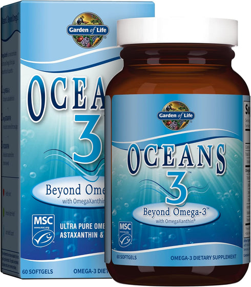 Garden of Life Ultra Pure EPA/DHA Omega 3 Fish Oil - Oceans 3 Beyond Omega 3 Supplement, 60 Softgels