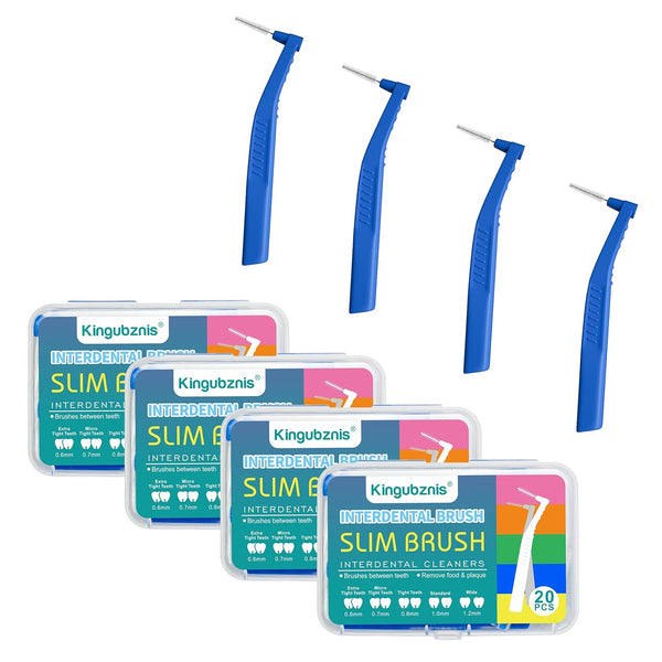 80 Count Interdental Brush Cleaners - Dental Brushes with Toothpick Flossing Head for Easy Oral Hygiene (Blue, Standard)
