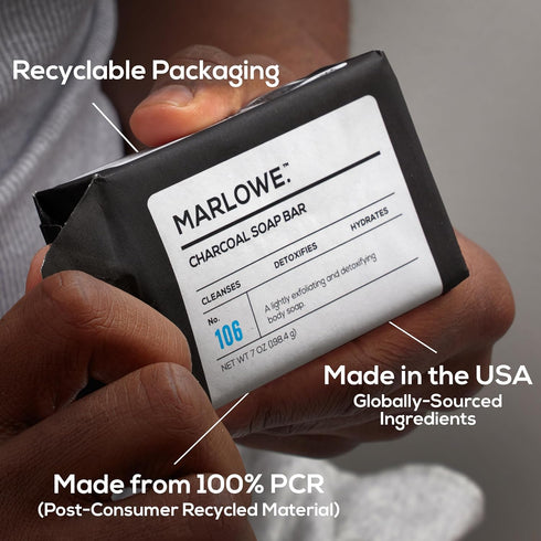 MARLOWE. No. 106 Charcoal Soap, 7 oz Body Bar Soap for Men, Cleansing & Hydrating with Natural Extracts
