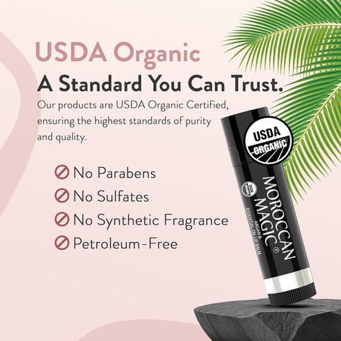 Moroccan Magic Organic Lavender Vanilla Lip Balm, 3 Pack, Ultra-Hydrating Argan & Essential Oil Moisturizer