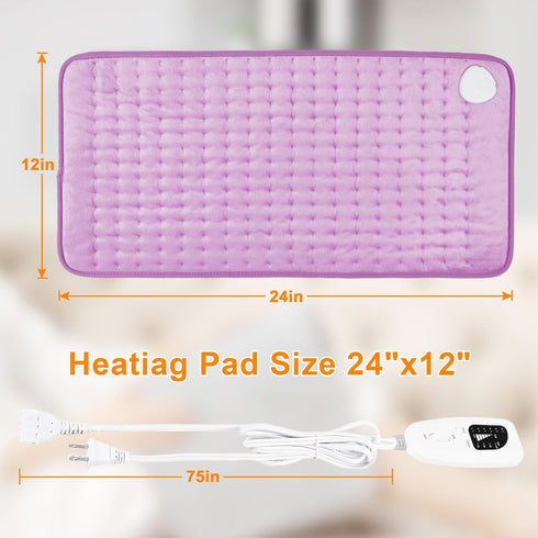 Purple,24x12 Inch Deepsoon Heating Pad,Electric Heating Pads for Back,Neck,Moist Heating Pad for Abdomen Shoulder Knee