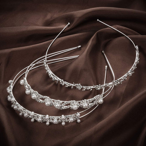 Tatuo 6 Pcs Crystal Headband Crown for Bridesmaids, Faux Pearl Rhinestones Tiara for Wedding Party