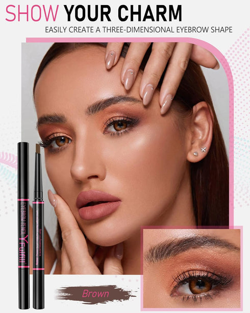 Waterproof Brown Eyebrow Pencil for Women, Filler with Brush for Blondes