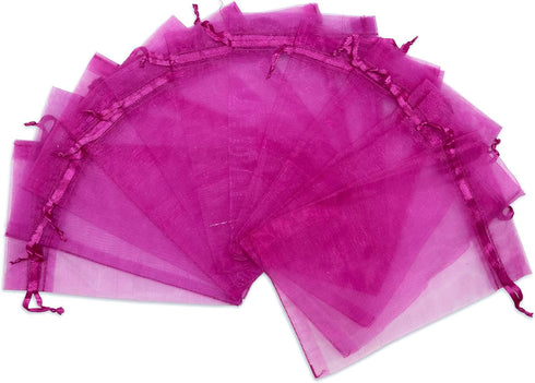 TheDisplayGuys 100-Pack 6x8 Hot Pink Sheer Organza Gift Bags with Drawstring, Jewelry Candy Treat Wedding Party Favors